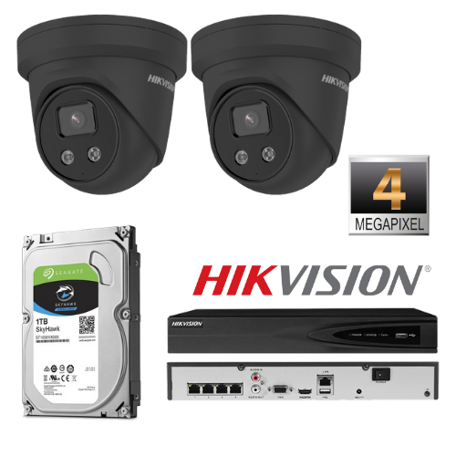 Hikvision 2 IP kamerų 4MP vaizdo stebėjimo sistema IPkit2 (juoda)