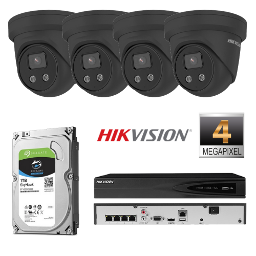 Hikvision 4 IP kamerų 4MP vaizdo stebėjimo sistema IPkit4 (juoda)