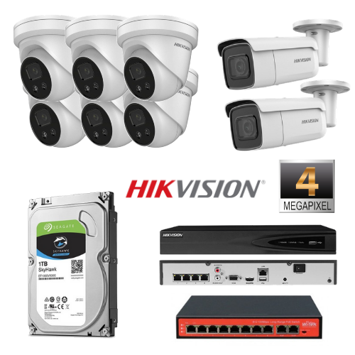 Hikvision 8 IP kamerų 4MP vaizdo stebėjimo sistema IPkit7