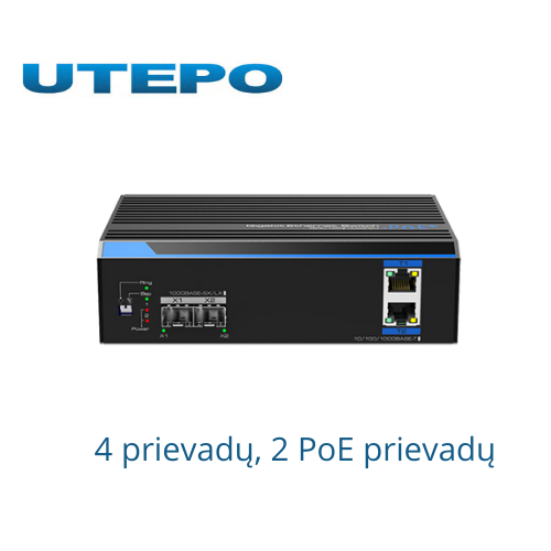 4 prievadų, 2 PoE prievadų pramoninis komutatorius UTEPO UTP7202GE-POE