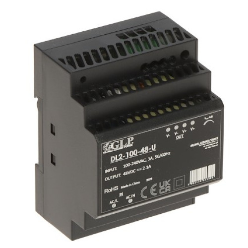Impulsinis maitinimo šaltinis 48V 100.8W 2.1A tvirtinamas ant DIN bėgio, DL2-100-48-U