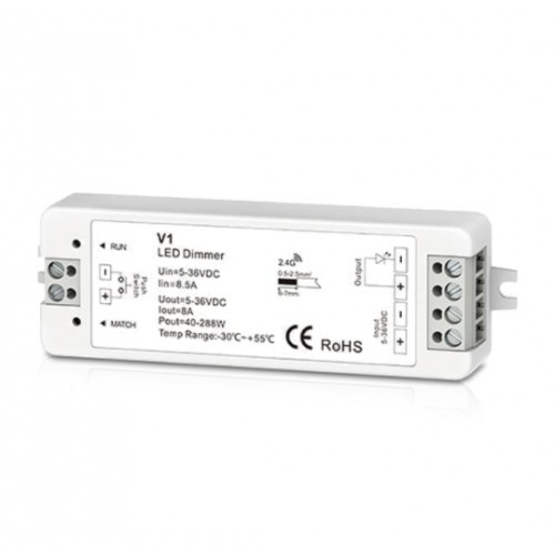 1 kanalo LED juostų valdiklis LUXSONN 8A push-dim (5-36V, 192W)