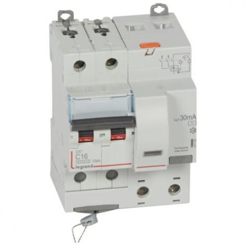 Srovės nuotekio relė su automatiniu jungikliu Legrand 411158 (2P, 16A, C, 30mA, 10kA, AC) Srovės nuotekio relė su automatiniu jungikliu Legrand 411158 (2P, 16A, C, 30mA, 10kA, AC)