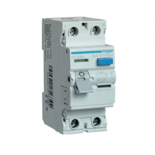 Srovės nuotekio relė Hager AD970J (AC, 20A, 2P, 30mA, 230V)