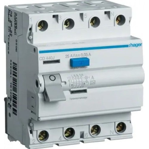 Srovės nuotekio relė Hager CD440J (A, 40A, 4P, 30mA, 230V) Srovės nuotekio relė Hager CD440J (A, 40A, 4P, 30mA, 230V)