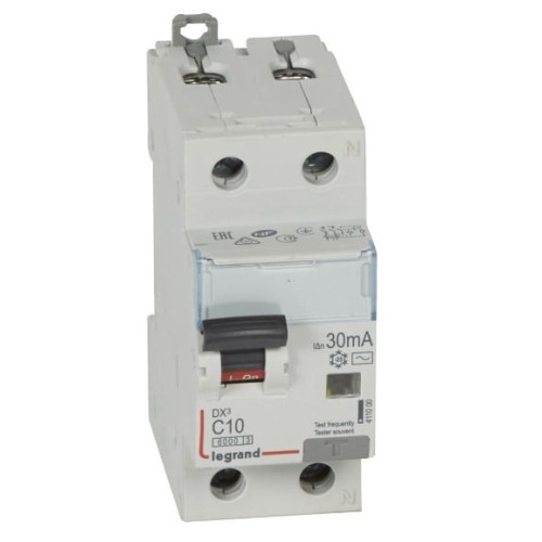Automatinis jungiklis su srovės nuotekio rėle Legrand 411000 (10A, 1P+NR, 230V, 30mA, RCBO)
