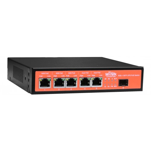5 prievadų, 5 PoE komutatorius Wi-Tek WI-PS306GF-UPS 5 prievadų, 5 PoE komutatorius Wi-Tek WI-PS306GF-UPS