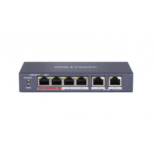 6 prievadų, 4 PoE prievadų komutatorius Hikvision DS-3E0106P-E/M 6 prievadų, 4 PoE prievadų komutatorius Hikvision DS-3E0106P-E/M