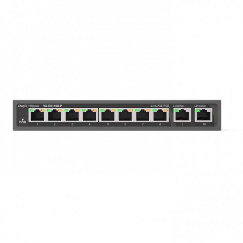 10 prievadų komutatorius Ruijie RG-ES110D-P (Nevaldomas, 8 x PoE+)