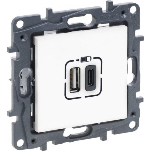 USB dvigubas C + A tipo kištukinis lizdas Niloe Step Legrand 863140 (balta spalva) USB dvigubas C + A tipo kištukinis lizdas Niloe Step Legrand 863140 (balta spalva)