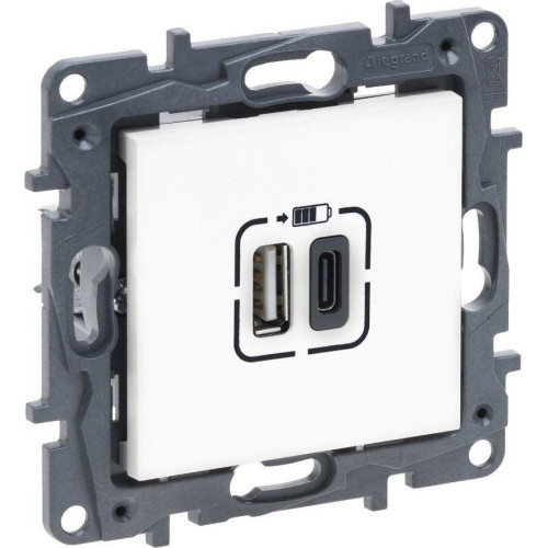 USB dvigubas C + A tipo kištukinis lizdas Niloe Step Legrand 863140 (balta spalva)