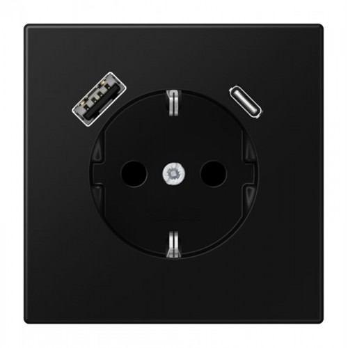 Kištukinis lizdas su USB+USB-C JUNG LS1520-15CASWM (juodas, matinis, 16A/250V) Kištukinis lizdas su USB+USB-C JUNG LS1520-15CASWM (juodas, matinis, 16A/250V)