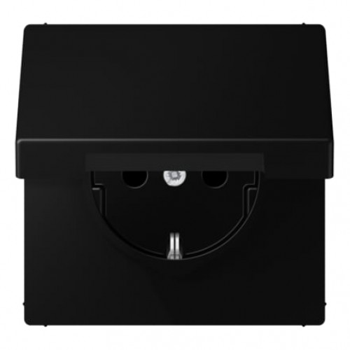 Kištukinis lizdas su įžeminimu ir dangteliu JUNG LS1520BFKLSWM (juodas, matinis, 16A/250V)