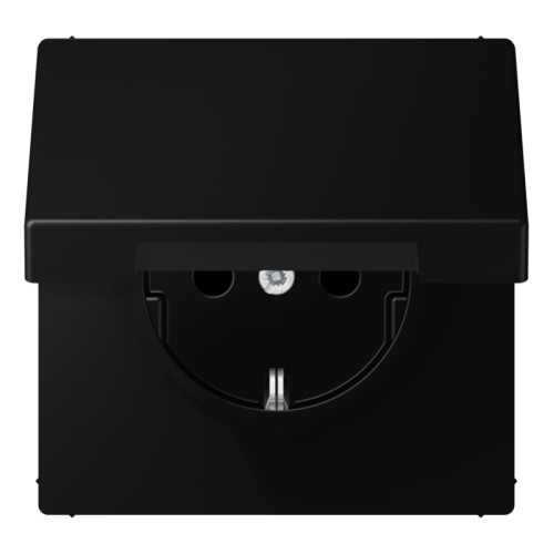 Kištukinis lizdas su įžeminimu ir dangteliu (varžtiniai gnybtai) JUNG LS1521KLSWM (matinis juodas)