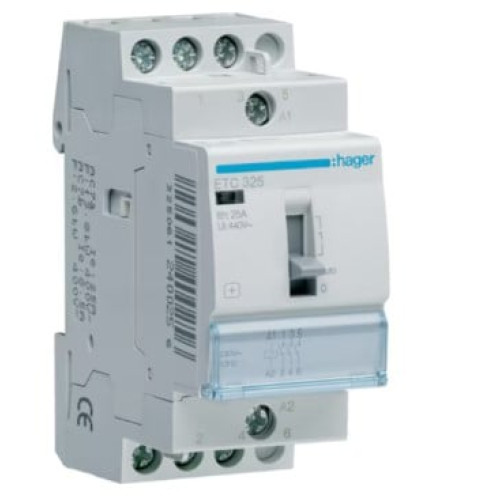 Kontaktorius Hager ETC325 (2 mod, 3P, 25A, 230V) Kontaktorius Hager ETC325 (2 mod, 3P, 25A, 230V)