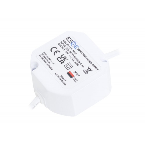 Impulsinis maitinimo šaltinis ESPE LP-3012 (30W, 2.5A/12V, hermetinis IP67, 50x47x25) Impulsinis maitinimo šaltinis ESPE LP-3012 (30W, 2.5A/12V, hermetinis IP67, 50x47x25)