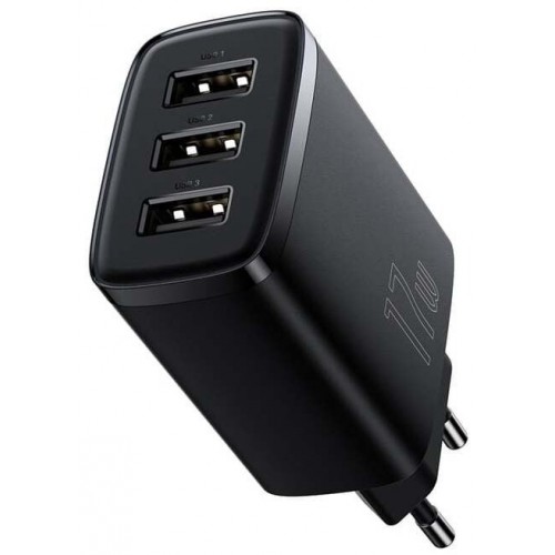 Sieninis įkroviklis BASEUS CCXJ020101 (17W, 3xUSB, 3.4A, juodas)