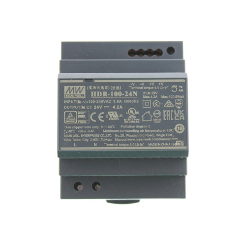 Impulsinis maitinimo šaltinis 24V 100W 4.2A, tvirtinamas ant DIN bėgio, MEAN WELL, HDR-100-24N