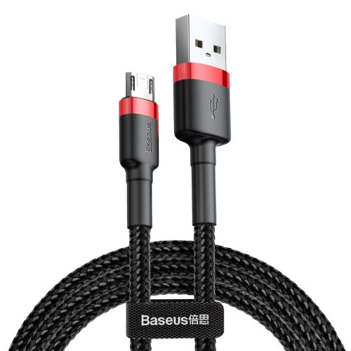 Kabelis USB A - micro USB BASEUS CAMKLF-B91 (1.0m, QC3.0, nailoninis, raudonas/juodas)