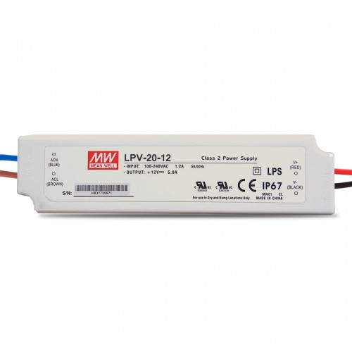 Impulsinis maitinimo šaltinis LED 12V 20W 1.67A IP67, Mean well, LPV-20-12 Impulsinis maitinimo šaltinis LED 12V 20W 1.67A IP67, Mean well, LPV-20-12