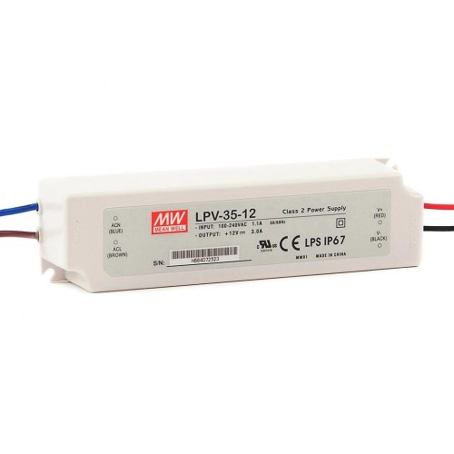 Impulsinis maitinimo šaltinis LED 12V 36W 3A IP67, Mean well, LPV-35-12 Impulsinis maitinimo šaltinis LED 12V 36W 3A IP67, Mean well, LPV-35-12