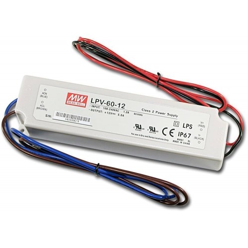 Impulsinis maitinimo šaltinis LED 12V 60W 5A IP67, Mean well, LPV-60-12 Impulsinis maitinimo šaltinis LED 12V 60W 5A IP67, Mean well, LPV-60-12