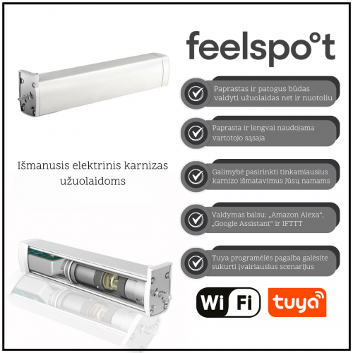 Išmanusis elektrinis karnizas užuolaidoms (4m) Feelspot FS-CM04W WiFi, Tuya,Išmanusis elektrinis karnizas užuolaidoms (4m) Feelspot FS-CM04W WiFi, Tuya