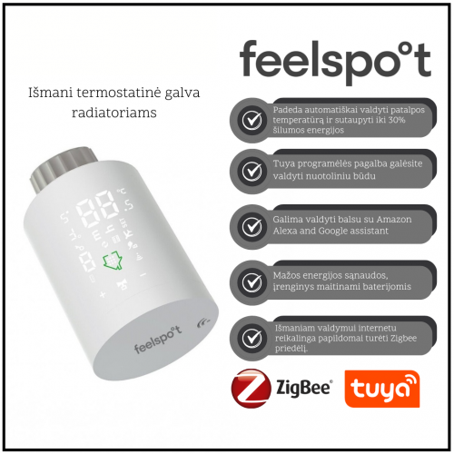 Išmani termostatinė galva radiatoriams Feelspot TG22.09 Zigbee Tuya,Išmani termostatinė galva radiatoriams Feelspot TG22.09 Zigbee Tuya