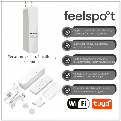 Išmanusis roletų ir žaliuzių valdiklis Feelspot FS-BDM01W WiFi, Tuya Išmanusis roletų ir žaliuzių valdiklis Feelspot FS-BDM01W WiFi, Tuya
