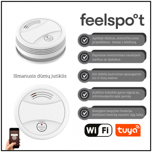 Išmanusis dūmų jutiklis Feelspot FS-MK02W  WiFi, Tuya Išmanusis dūmų jutiklis Feelspot FS-MK02W  WiFi, Tuya