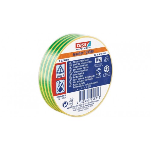 Izoliuojanti juosta TESA (geltona/žalia) 20m x 19 mm 53988-00081-00