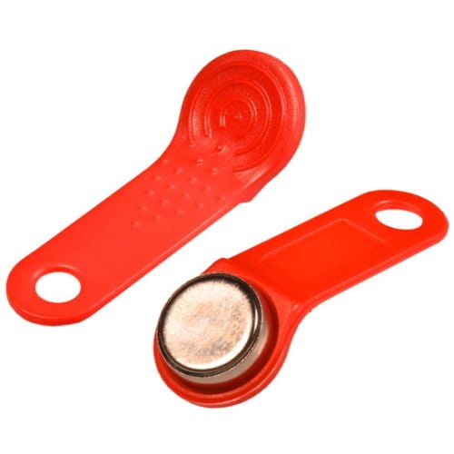 Raudonas dallas raktas iButton DS1990A-F5 su laikikliu Raudonas dallas raktas iButton DS1990A-F5 su laikikliu