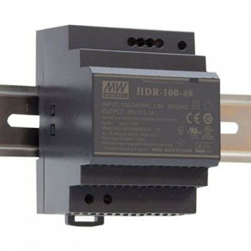 Impulsinis maitinimo šaltinis 12V 90W 7.5A, tvirtinamas ant DIN bėgio, MEAN WELL, HDR-100-12N Impulsinis maitinimo šaltinis 12V 90W 7.5A, tvirtinamas ant DIN bėgio, MEAN WELL, HDR-100-12N
