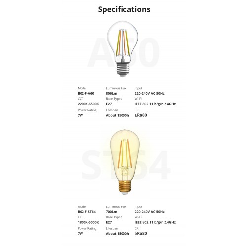 SONOFF B02-F-A60 išmanioji Wi-Fi LED filamentinė lemputė