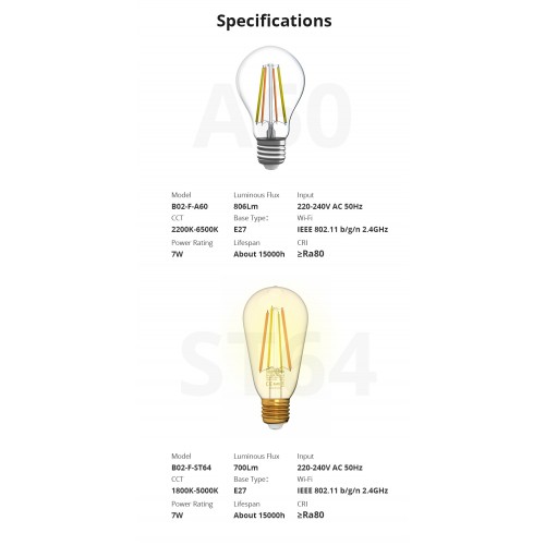 SONOFF B02-F-ST64 išmanioji Wi-Fi LED filamentinė lemputė