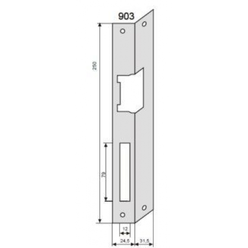 Elektromagnetinės sklendės montavimo plokštelė, 250 mm., kairinė, kampu