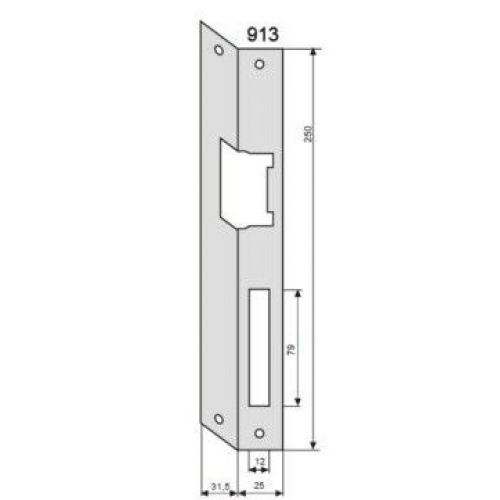 Elektromagnetinės sklendės montavimo plokštelė, 250 mm., dešininė, kampu